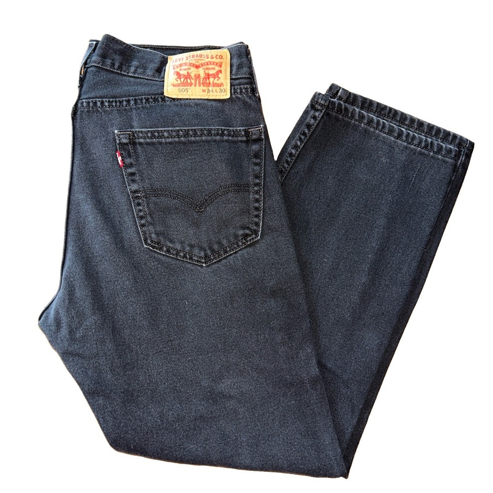 Levi's 505 Regular Fit Jeans Mens 34x30 Faded Black Straight Leg Denim